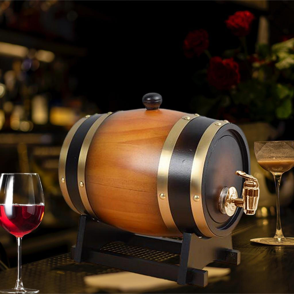 Premium Wooden Wine Barrel Dispenser with Stand - Elegant Beverage Container for Home Entertaining