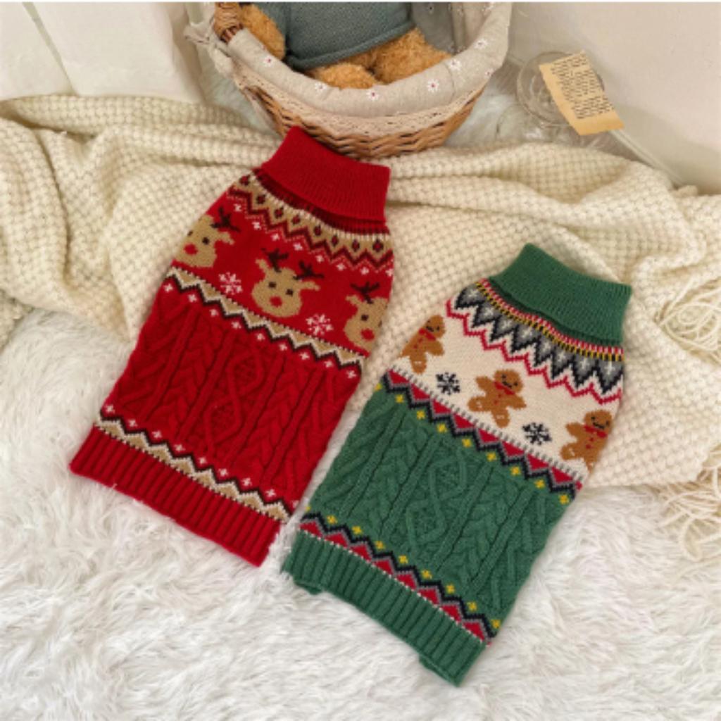Weihnachten Rot Grün Rentier Rollkragen Weicher Pullover für Hund Welpe Winterkleidung Kleidung Pullover Sweatshirt Kleidung Hund Katze