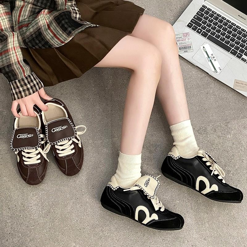 Fashion German Training Shoes Women 2025 New Genuine Leather Women Sneakers Flat Lace-up Retro Large Size Forrest Gump Shoes Women