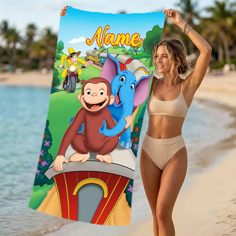 Customizable Personalized Beach Towels Curious George Themed designs.Suitable for the Beach, Yoga, Sports;ideal As Beach Accessories