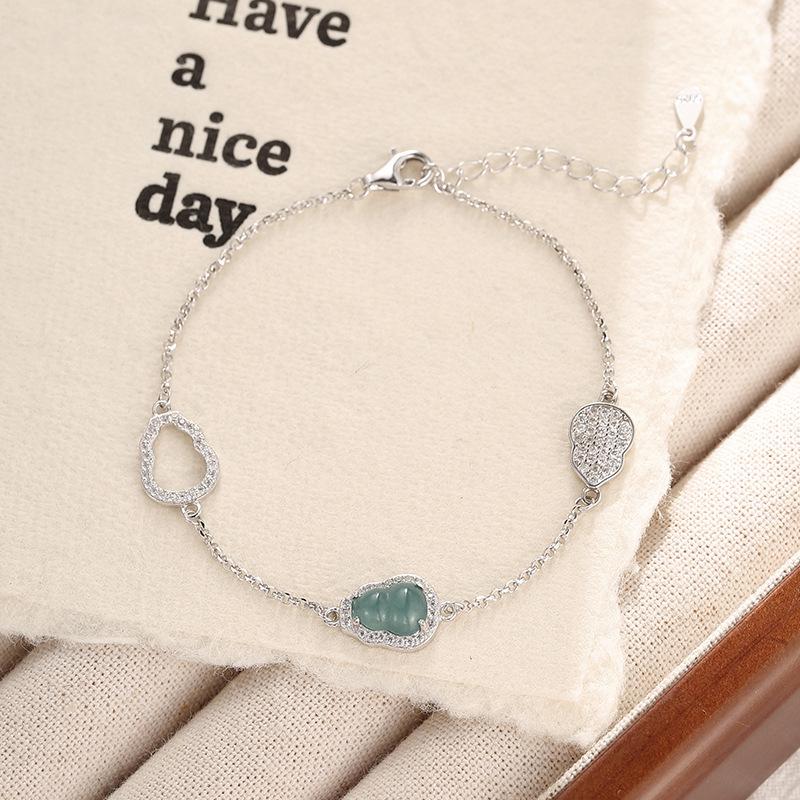 Blue Water Jade Gourd Bracelet for Women - S925 Silver, Fresh Ins Style, Perfect for Best Friends 925 Sterling Silver