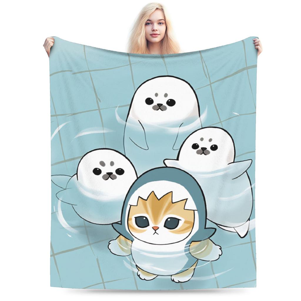 Mofusand Super Warm Blanket  Kids Adult Plush Throw Blanket Funny Outdoor Flannel Bedspread Sofa Bed Cover