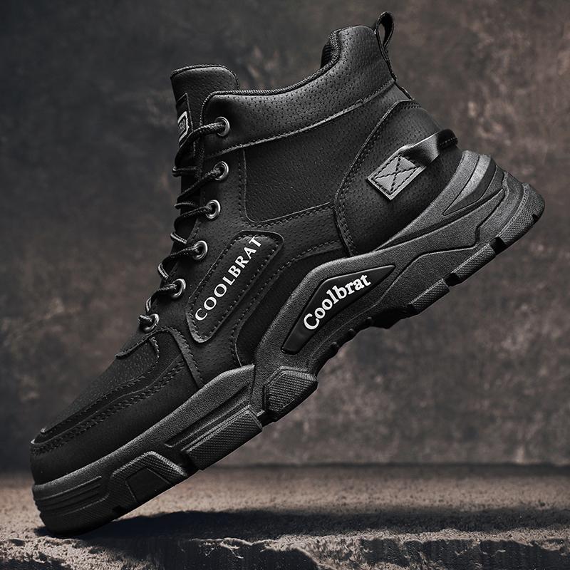 High-Top Martin Boots Spring Autumn Wear-resistant Work Ankle Boots Fashion Leather Shoes Lace-Up Men's Shoes