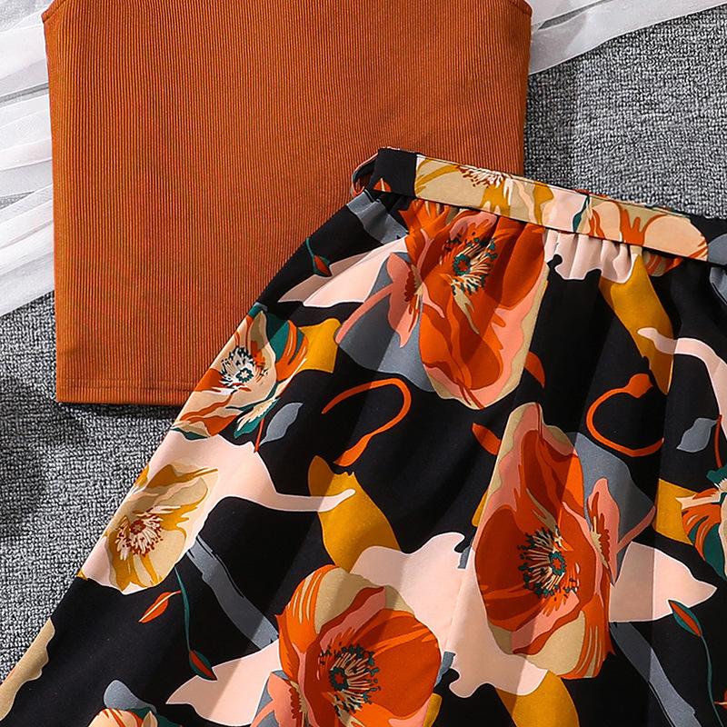 Mädchenanzug 7-14J Kinder Sommer Neue Mode Druck Halbkörperrock + Temperament Kurzarm-Oberteil 2PCS