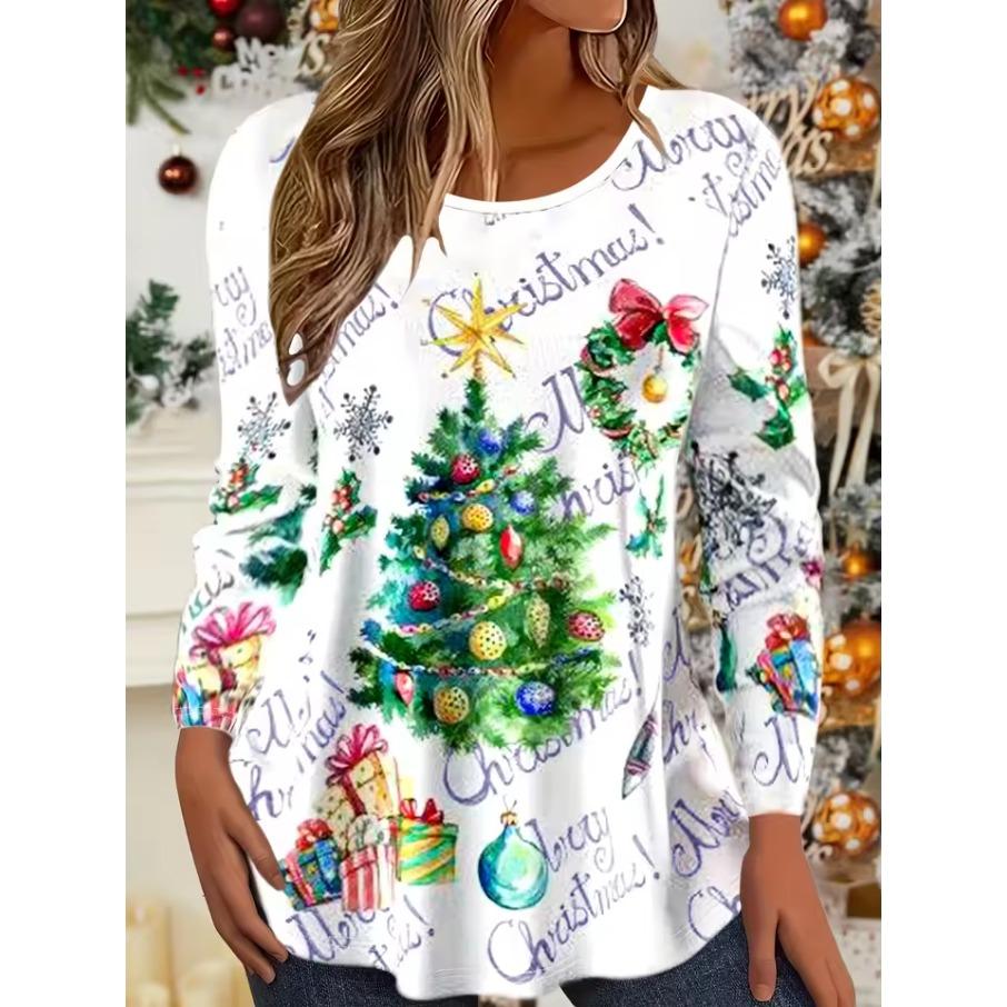 Merry Christmas 3D Print Crew Neck Long Sleeve T-Shirt Fashion Women clothing Casual y2k clothes Harajuku Female clothing