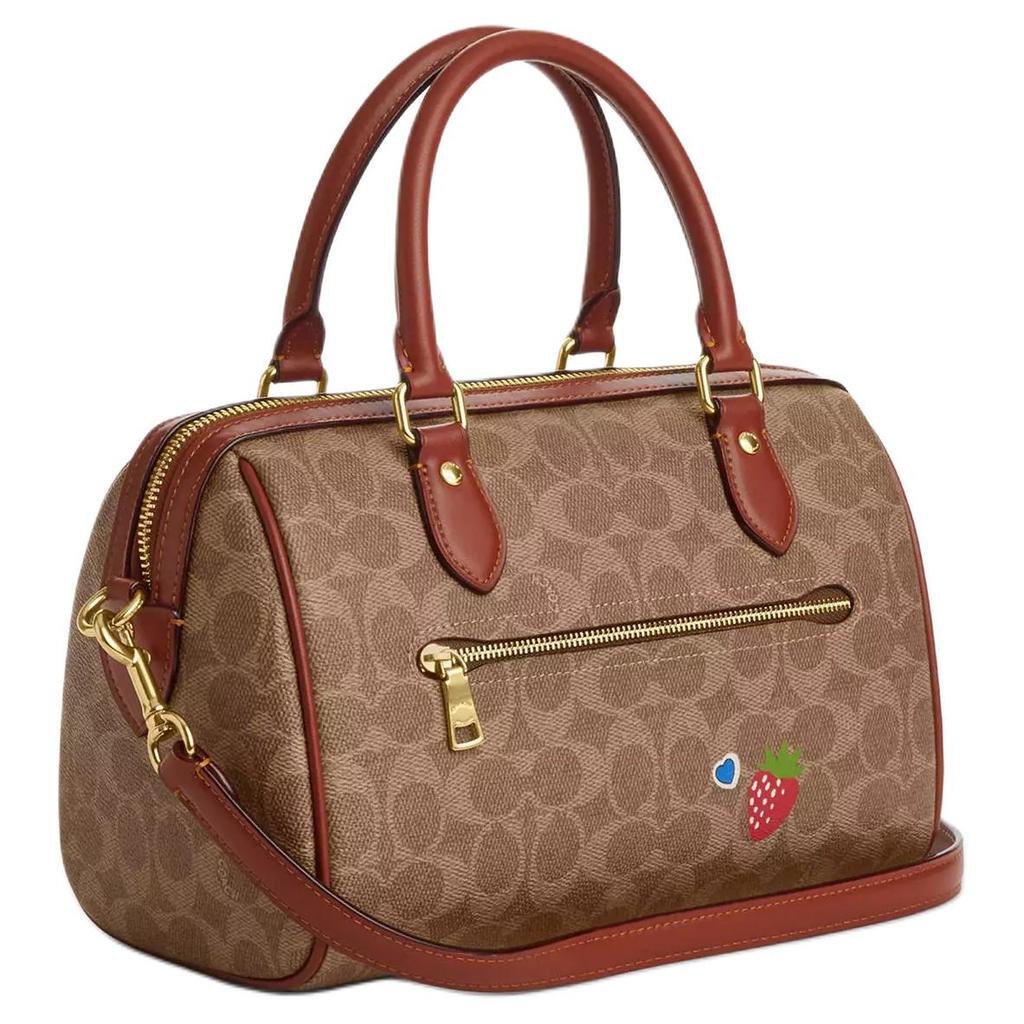 COACH Rowan Coated Canvas Shoulder Bag, Crossbody Bag, Handbag Medium Womens Tan Multicolor