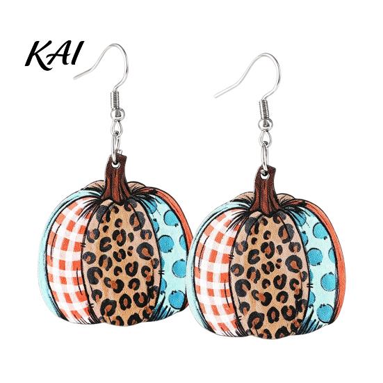 Autumn Pumpkin Earrings 1 Pair Fall Earrings, Acrylic Leopard Print Dangle Fashionable Harvest Jewelry Drop Statement Thanksgiving Halloween for Women