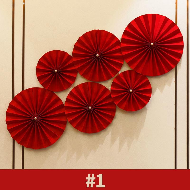 Chinese New Year Paper Fan Decor Chinese Wedding Red Paper Fan Hanging Ornament Crafts  Home Spring Festival Wedding Party Decor