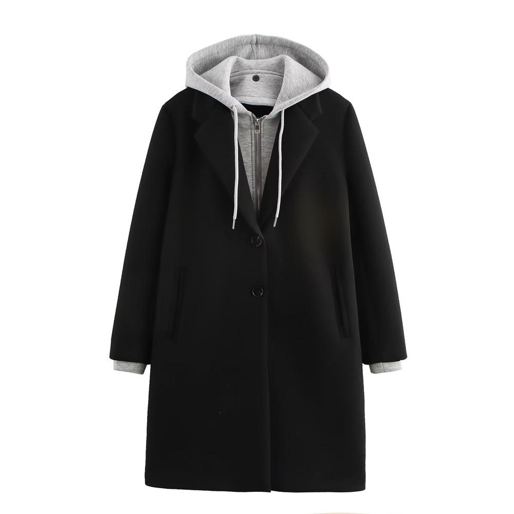 

PB&ZA Women s Detachable Hooded Patchwork Overcoat – 2024 Autumn/Winter Fashion Collection Medium