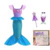 Meerjungfrauenkostüm Kleid Mädchen 3-8 Jahre Prinzessinnen-Partykleid Mit Halskette Krone Zauberstab Zubehör-Set
