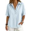 Women Striped Collared Button Down Short Sleeve Loose Fit Casual Top Lightweight Blouse for Everyday Wear Office School Travel
