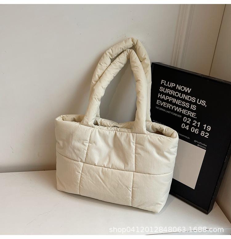 2025 New Casual Down Cotton Handbag Women's Korean Version Light and Soft Shoulder Bag Large Capacity Tote Cotton Bag