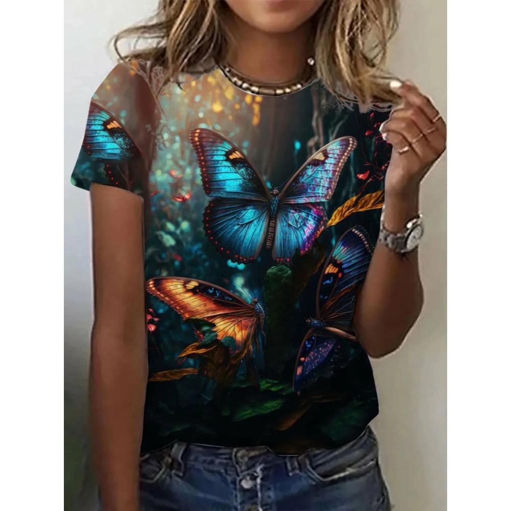 Ladies Fashionable Comfortable Printed Animal T-shirt Interesting Animal Owl Bird Patterns Loose Breathable Large Size Short Sleeved T-shirt