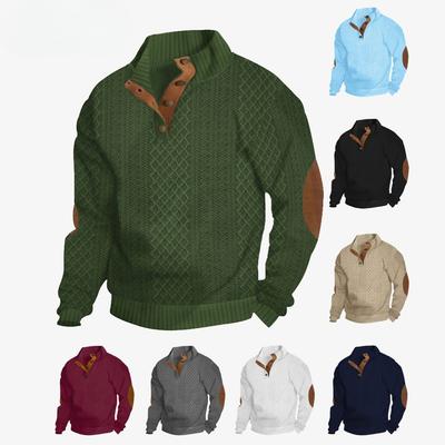 Men's Jacquard Sweatshirt Spring/Autumn Casual Outdoor Single-Breasted Stand Collar Knitwear