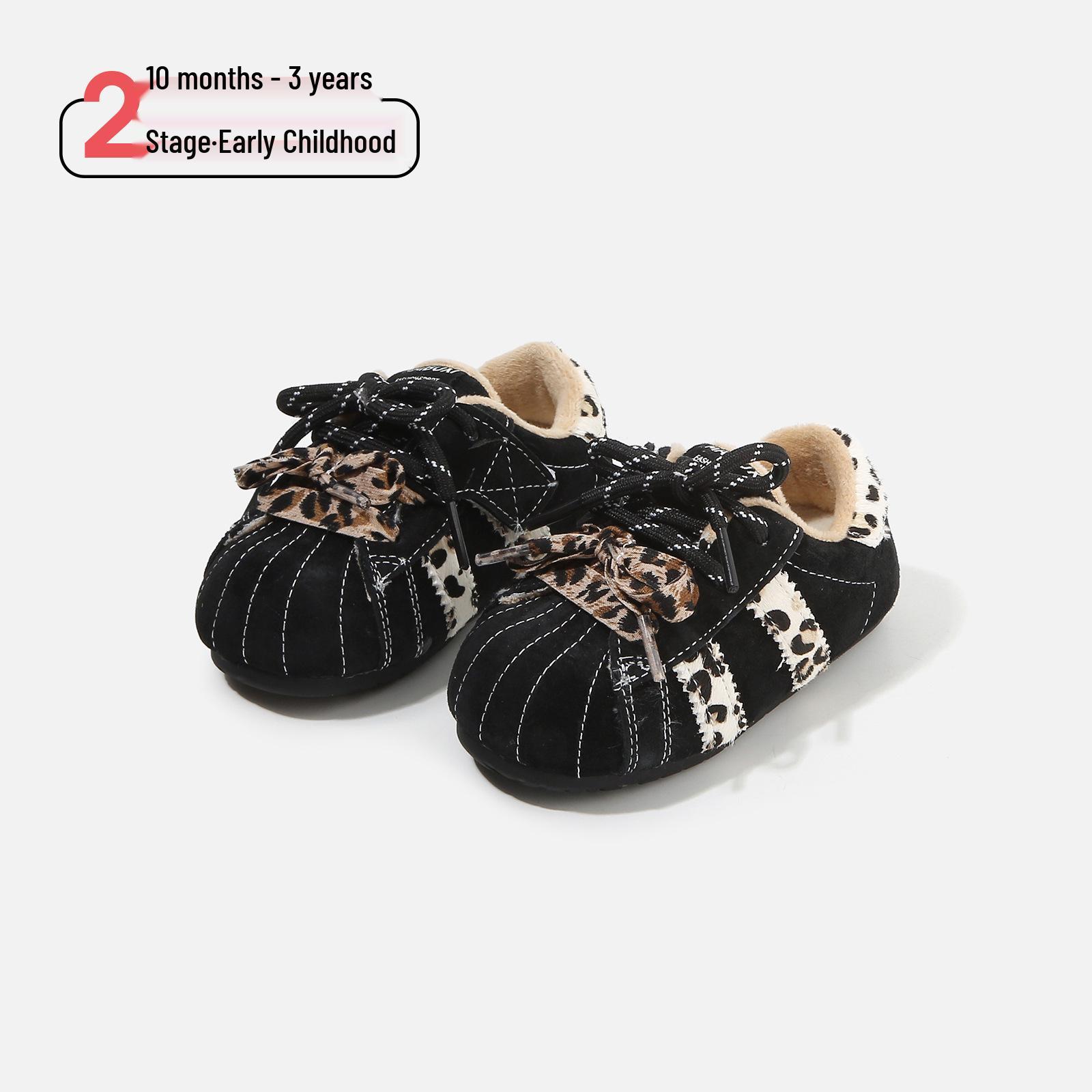 

2025 Winter Leopard Print Retro Baby Cotton Shoes with Velvet Warmth – Versatile Casual Footwear Factory Order 16-20 (120 pairs) чорний