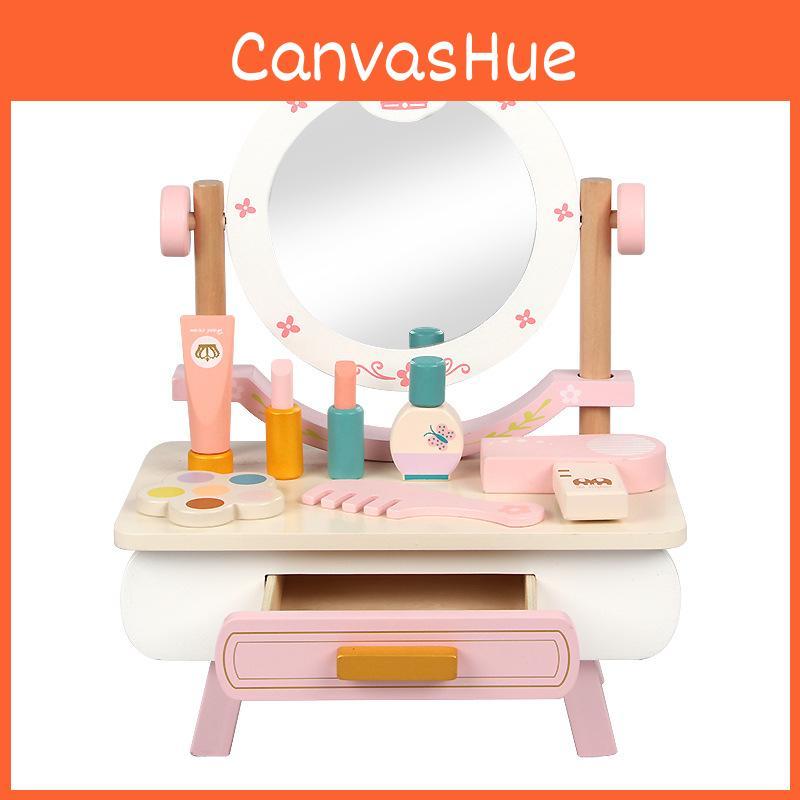 Cosmetics Pretend Wooden Table Interactive Elements Kid Play Developmental Skill