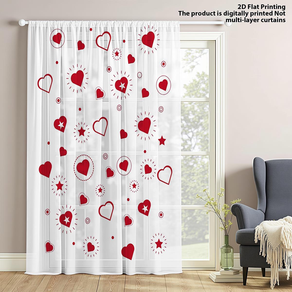 1 шт. Звезда Сердце Светящаяся Полупрозрачная Штора - Сладкая Любовь Сердце Звезда Штора на Карниз Праздничная Атмосфера Декоративная Полупрозрачная Штора 100*130 Rod Pocket 1pcs