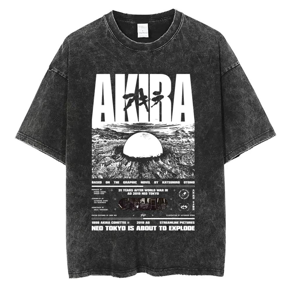 Washed Vintage Anime Akira Graphic T Shirt Shima Tetsuo Shotaro Kaneda Manga Tshirt Men Women Casual Retro Oversized Tshirts S