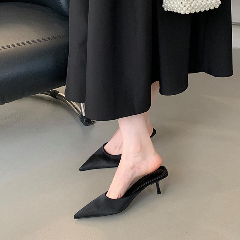 Móda SUOJIALUN 2025 Jaro Nové Dámské Pantofle Módní Špičatá Špička Nazouvací Dámské Elegantní Muly Boty Tenký Vysoký Podpatek Venkovní Šaty Klínek