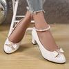 2026 Women Pumps Spring Autumn Shallow Patent Leather Heels Women Sweet Bow Round Toe High Heels Shoes Women Zapatos De Mujer