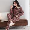 Pajamas Women'S Winter Woven Pure Cotton Padded Large Size Winter Three-Layer Thickened Velvet Plaid Loungewear Set