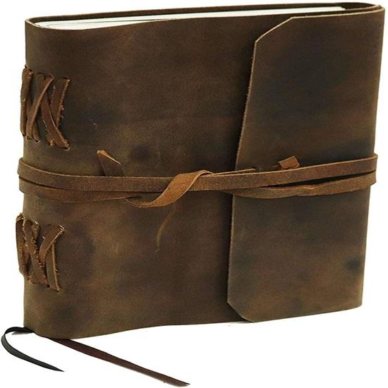 17.78 Cm Leather Journal with Recycled Handmade Paper Diary with Tie Knot