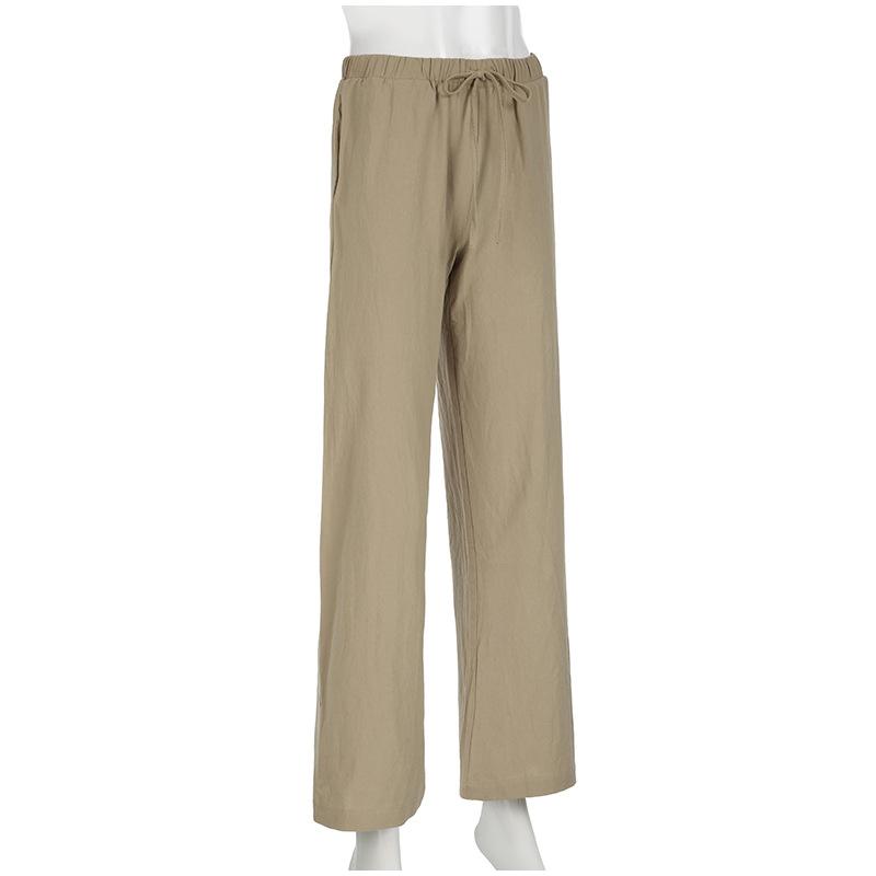 Casual Basic White Pants Women Baggy Low Waist Straight Trousers Solid Color Thin Linen Wide Leg Pantalones Ladies Spring Summer Trouser