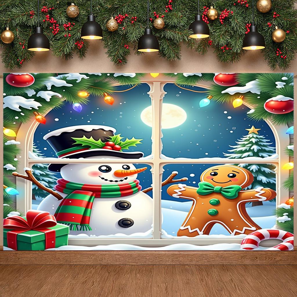 Winter Decoration Gingerbread Man New Year Banner Snowman Decor Colorful Lights Seasonal Decor For Indoor Decoration Holiday