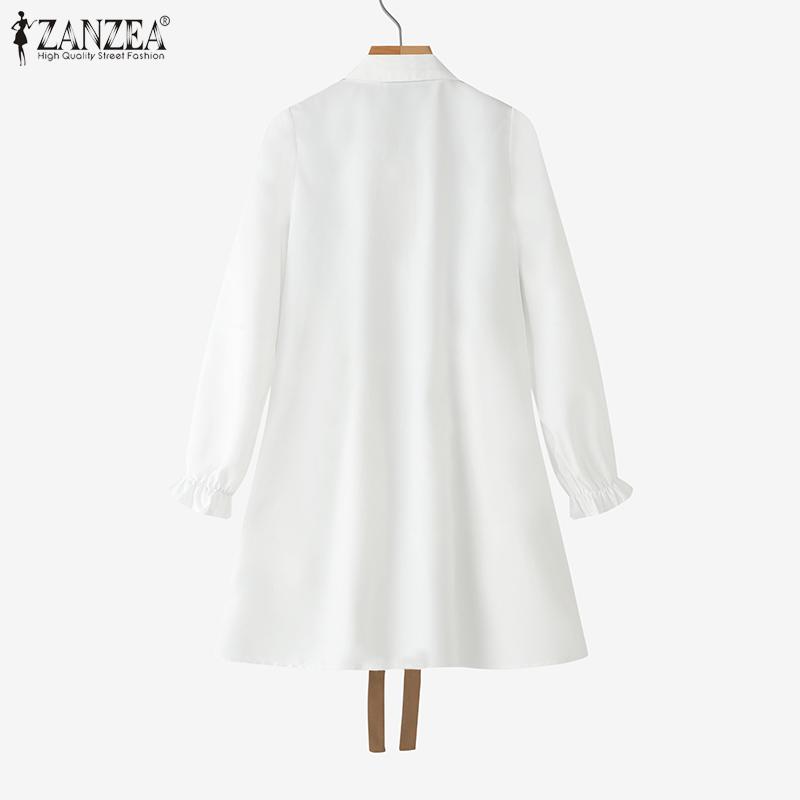 ZANZEA Women Casual Turn Down Collar Loose Long Sleeve Patchwork Shirt Dress