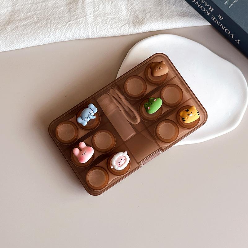 Dark Colored Multi Pair Contact Lens Case Diy Six Pairs Storage Box With 6 Double Containers Bottle Tweezers Travel Organizer