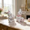 2Pcs Easter Egg Rabbit Resin Statue | Cute White Rabbit Spring Ornament