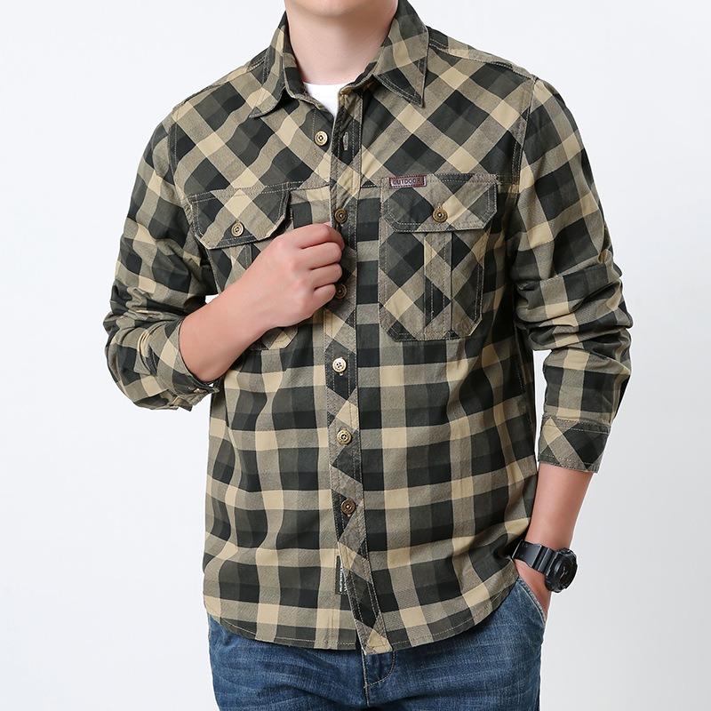 Men S Long Sleeve Shirt Multi Pocket Casual Plus Size Solid Color