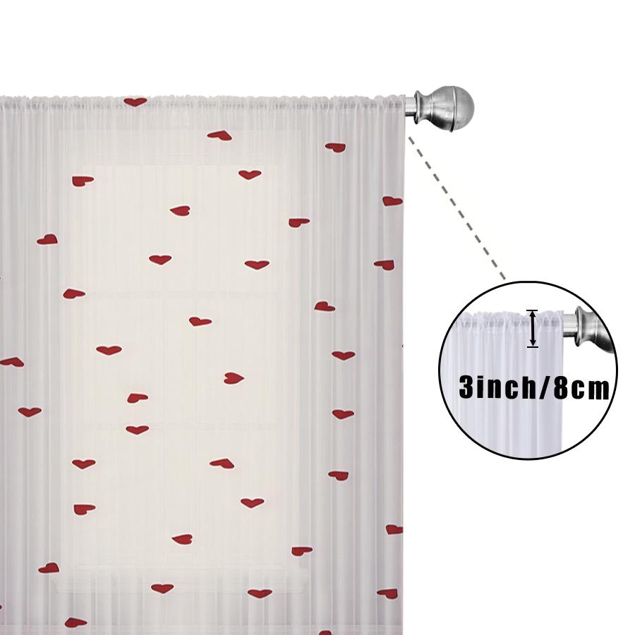 1PCS rice white background red heart gauze curtain simple romantic style   Valentine's Day   bedroom living room   curtains