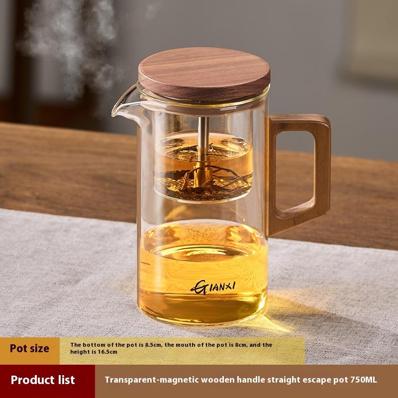 GIANXI 500ML Wooden Handle Teapot High Temperature Resistant Glass Tea Set Press To Make Teapot Separation Tea Brewing Kettle