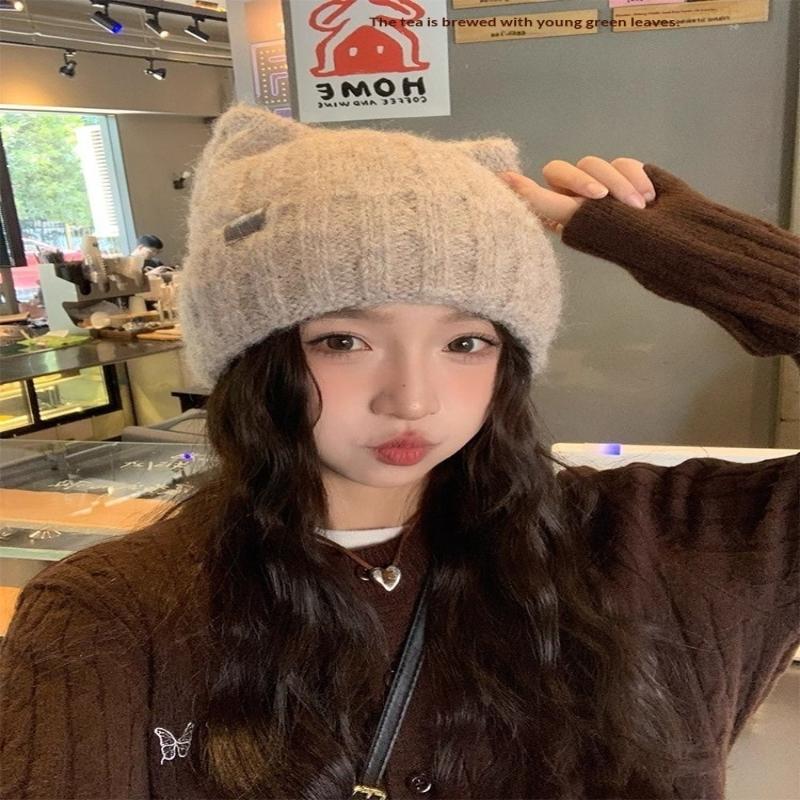 Cat Ear Beanie Winter Hat Warm Knitted Cap With Windproof Thickened Design Cute Autumn Winter Warm Accessories