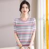 2026 Summer Fashion: Short-Sleeve Striped T-shirt for Moms - Chic Ice Silk Blouse for Middle-Aged and Elderly Women