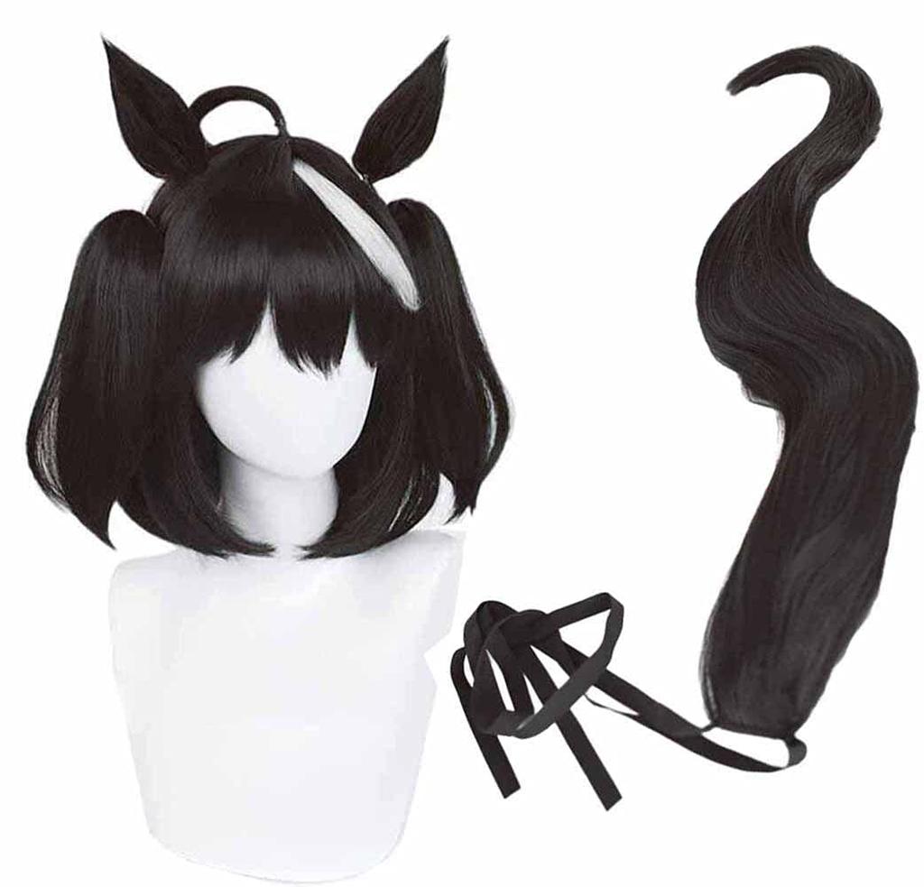 Cosplay Wig for Includes Net and Includes and Tail Heat-Resistant Disguise, Comb, Wig, Ears, (Kitasan Black)