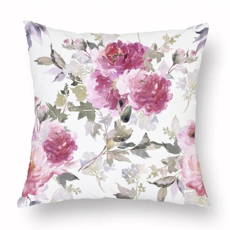 Spring Watercolor Floral Pillowcase Pink Rose Decorative  Sofa Living Room Bed  Home