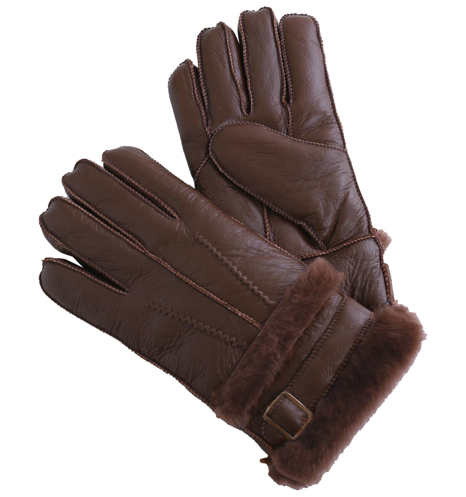 

Sankyo Shokai Mouton Gloves with Belt Design Size Men s Double-Face (Brown, M)
