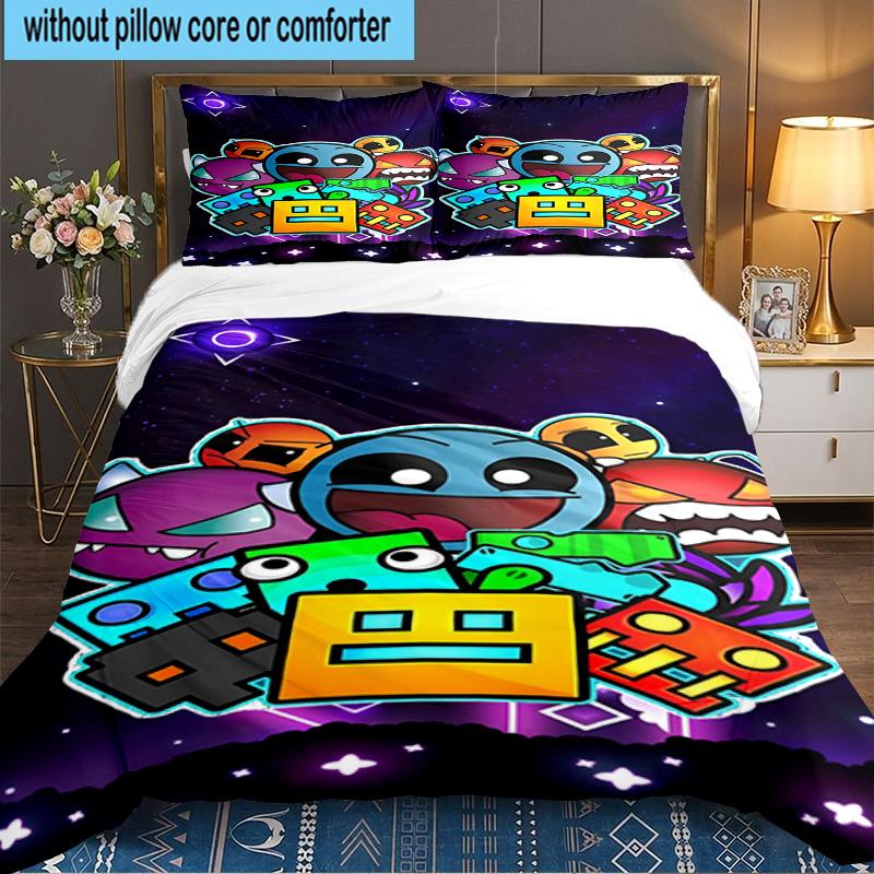 Set Biancheria da Letto 3 Pezzi Personaggi Colorati Geometry Dash, Ideale per 1 Copripiumino e 2 Federe Perfetto per Regalo Fan, Ideale per Camera da Letto, Dormitorio