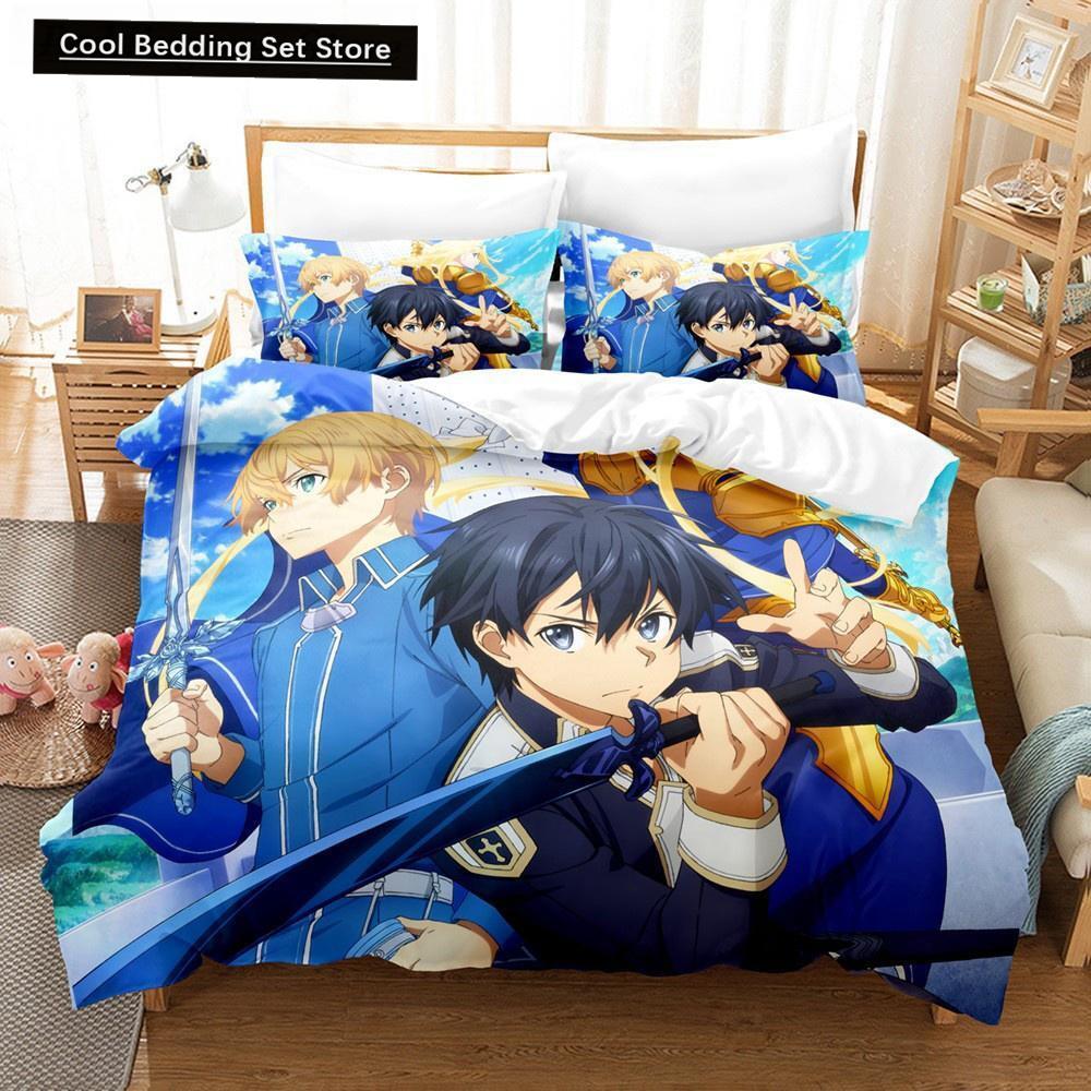 Sword Art Online Bedding Set 3D Anime Print Polyester Quilt Cover Pillowcases Queen King For Kids Gift Anime Duvet Cover Sets