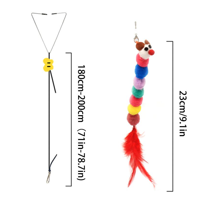 Interactive Cat Teaser Toy Adjustable Hanging Door Swing with Colorful Worms Plush for Indoor Cats Interactive Kitten Play
