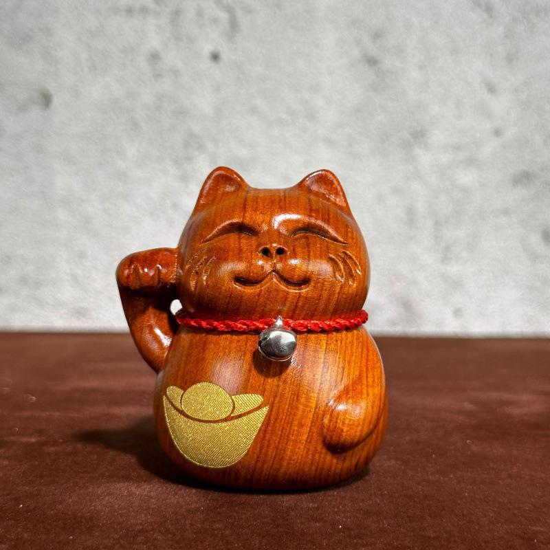 Ebony Wooden Carved Cat Figurine - Cute Cat Home and Shop Decor Craft Height 8cm