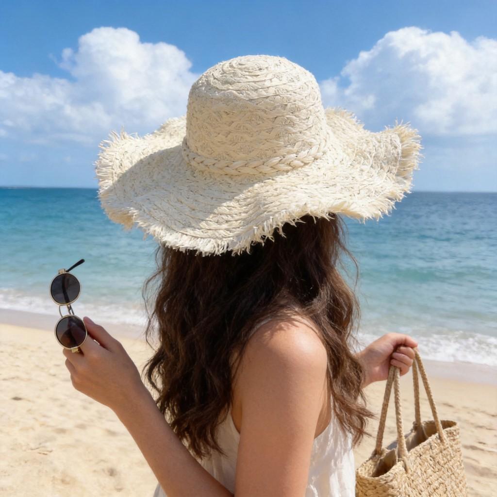 Summer Wide Brim Straw Hat For Women With Sun Protection And Breathability