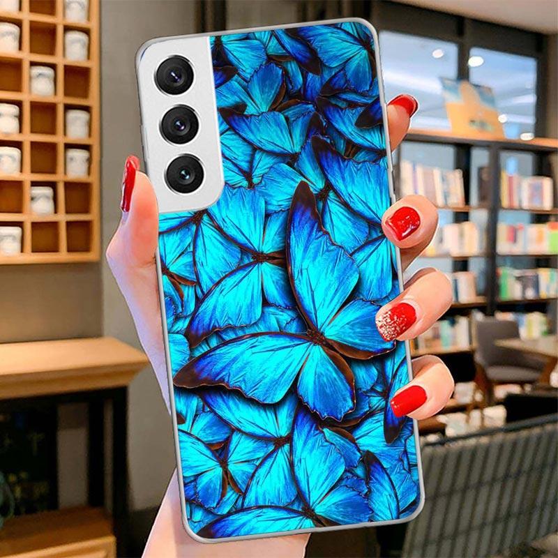 Blue Butterfly Beautiful Wing Cover Phone Case For Samsung Galaxy S26 S25 Edge S24 Ultra S23 S22 Plus S21 S20 FE Soft Fundas She