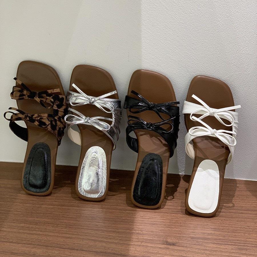 High-heeled slippers women's outer wear summer new French retro gentle bow with skirt sandals beautiful temperament sandals