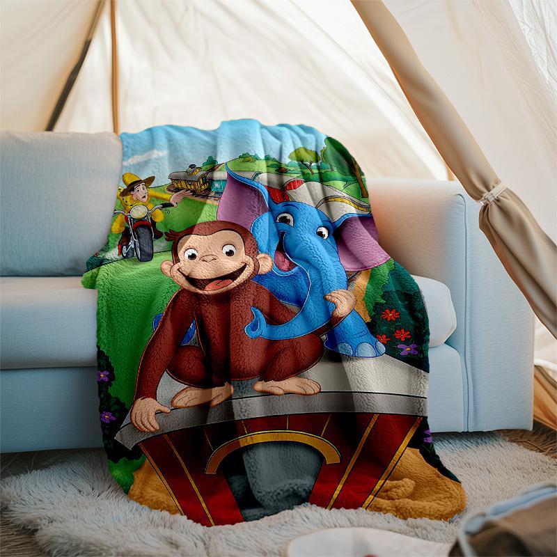 1pc Curious George7 Theme Blanket - Digital Print, Polyester, Cozy for All Seasons, Perfect for Outdoor, and Travel
