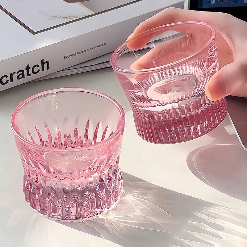 Pink Waist Coffee Glasses Handmade Vintage Drinking Cups for Tea Coffee Juice Drinking Cups for Restaurant Bar Home