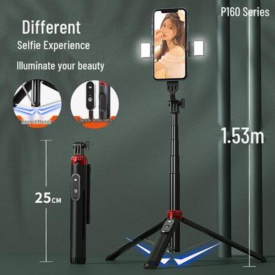 Palo selfie extensible de doble luz de relleno de 1530 mm para uso de mano o de suelo, ideal para streaming en vivo y fotografía en exteriores