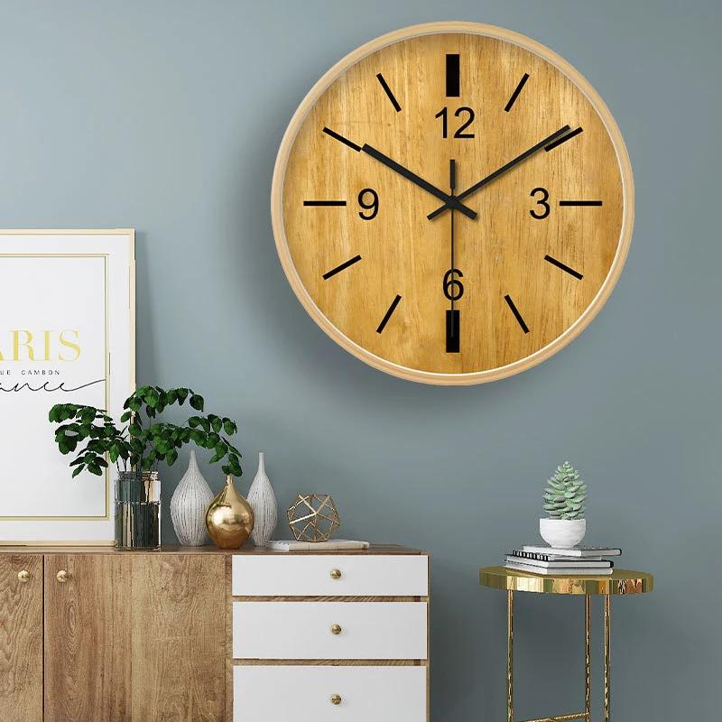 8 Inch European Wooden Silent Table Clock Living Room Simple Decoration Pointer Clock, Desktop Creative Wood Quartz Clock